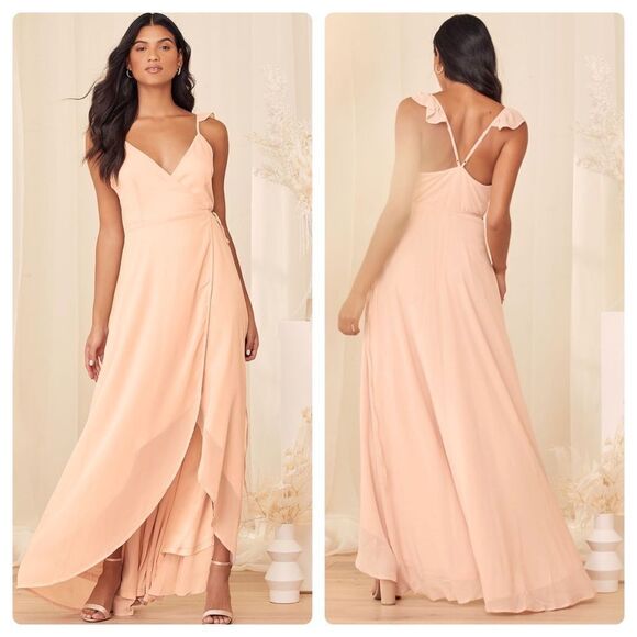 Lulu’s Here’s To Us Blush Pink High-Low Wrap Dress - Picture 1 of 10